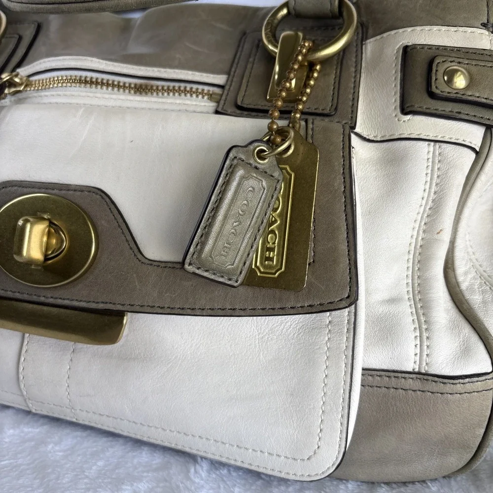 COACH Legacy Army Green White Leather penelope spectator bag 13165